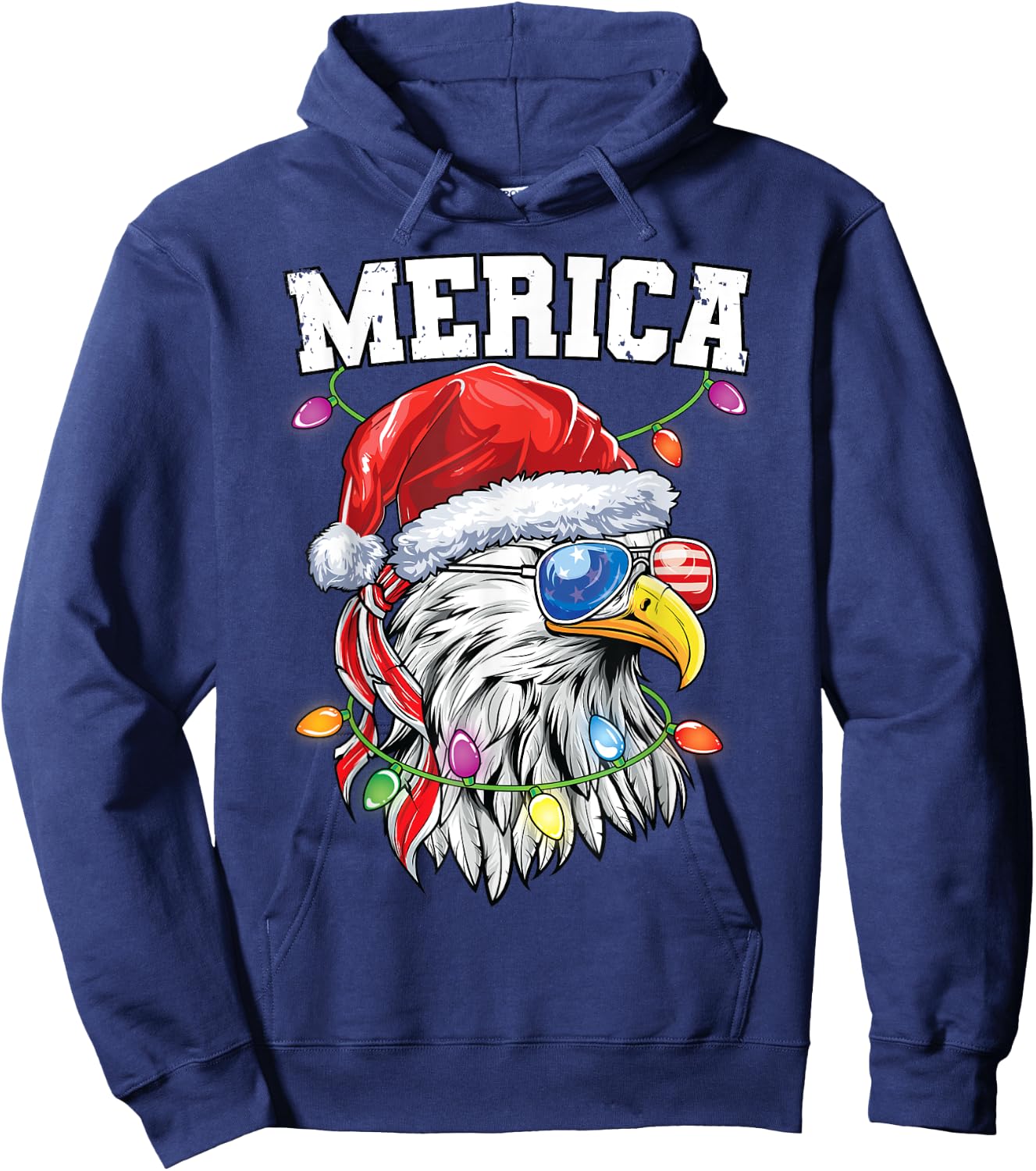 Merica Christmas Shirt Patriotic Veteran Santa Bald Eagle Kids Men Hoodie - Hoodie | Navy