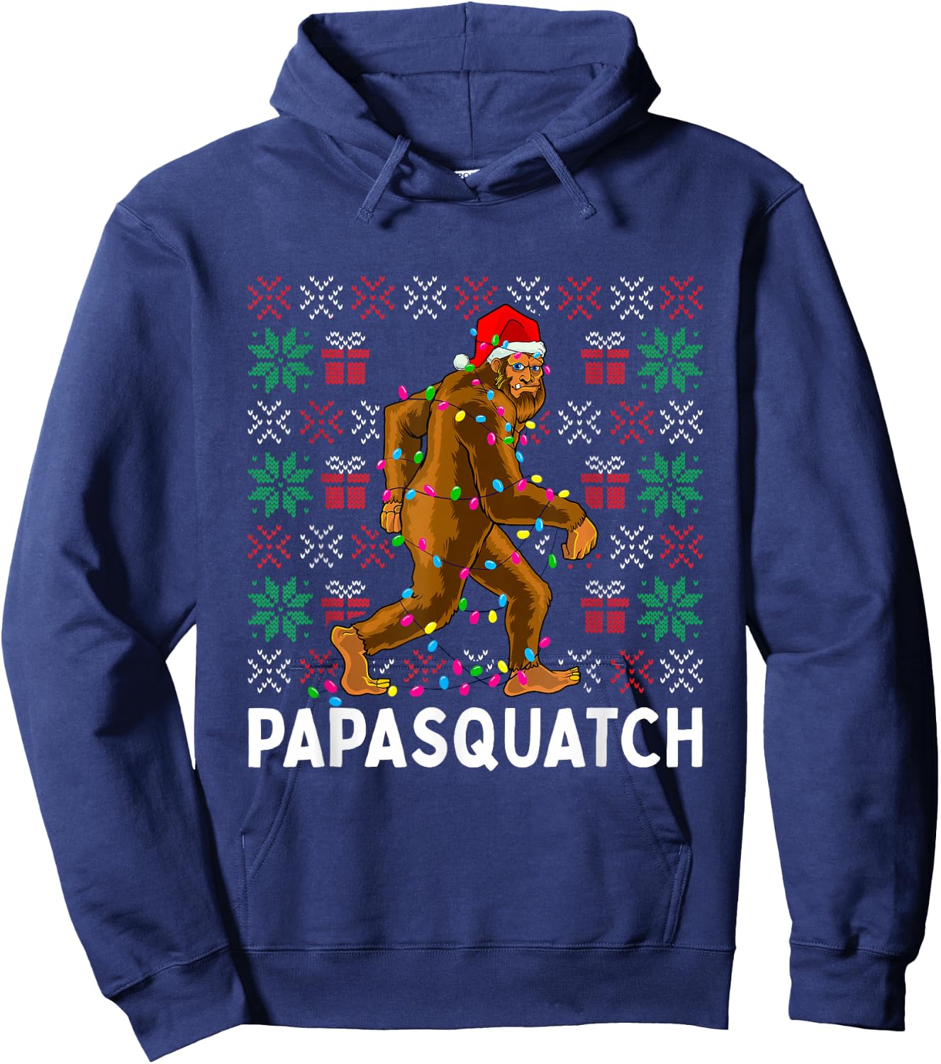 PapaSquatch Bigfoot Santa Ugly Christmas Pajamas Dad Papa Hoodie - Hoodie | Navy
