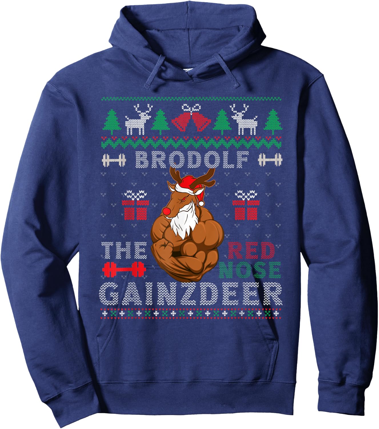 Brodolf The Red Nose Gainzdeer Reindeer Ugly Xmas Sweater Hoodie - Hoodie | Navy