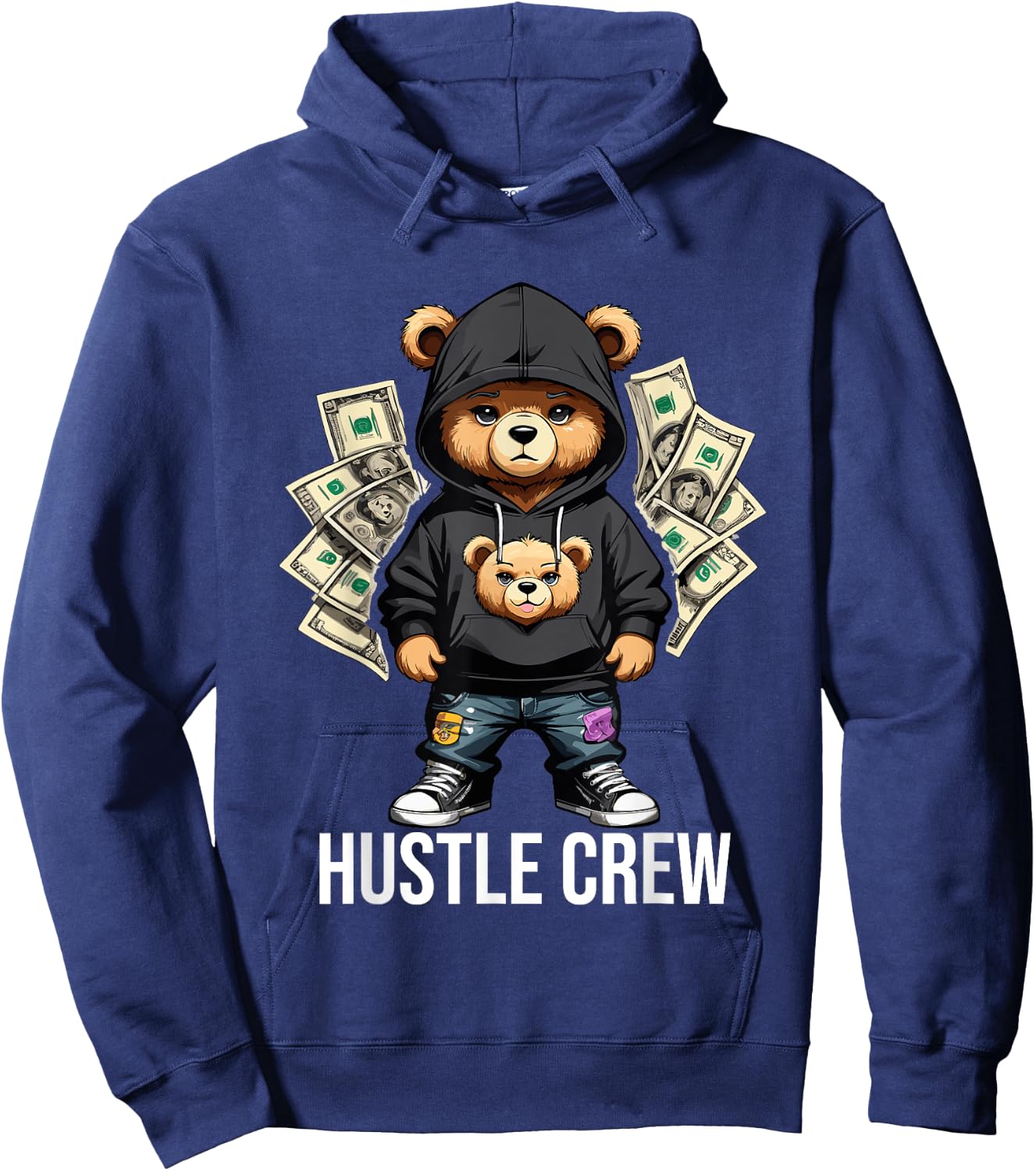 Money Hustle Crew Teddy Bear Gangster Dollar Hustler Hoodie - Hoodie | Navy