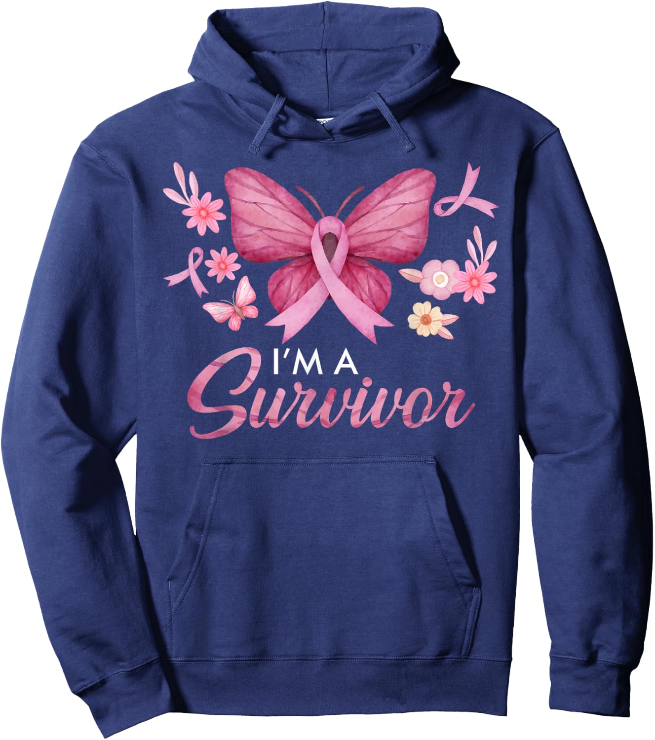 Faith Love Hope Survivor Pink Ribbon Breast Cancer Awareness Hoodie - Hoodie | Navy