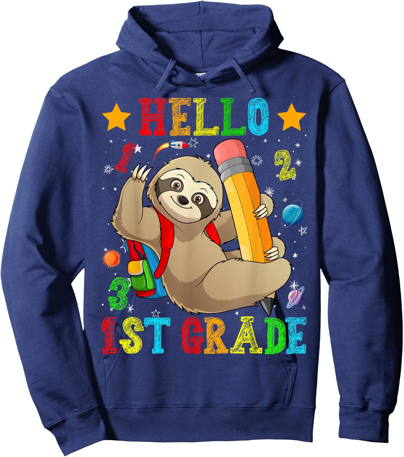 Cute Hello 1st Grade Sloth Animal Back To School Kids Girls Hoodie - Hoodie | Navy