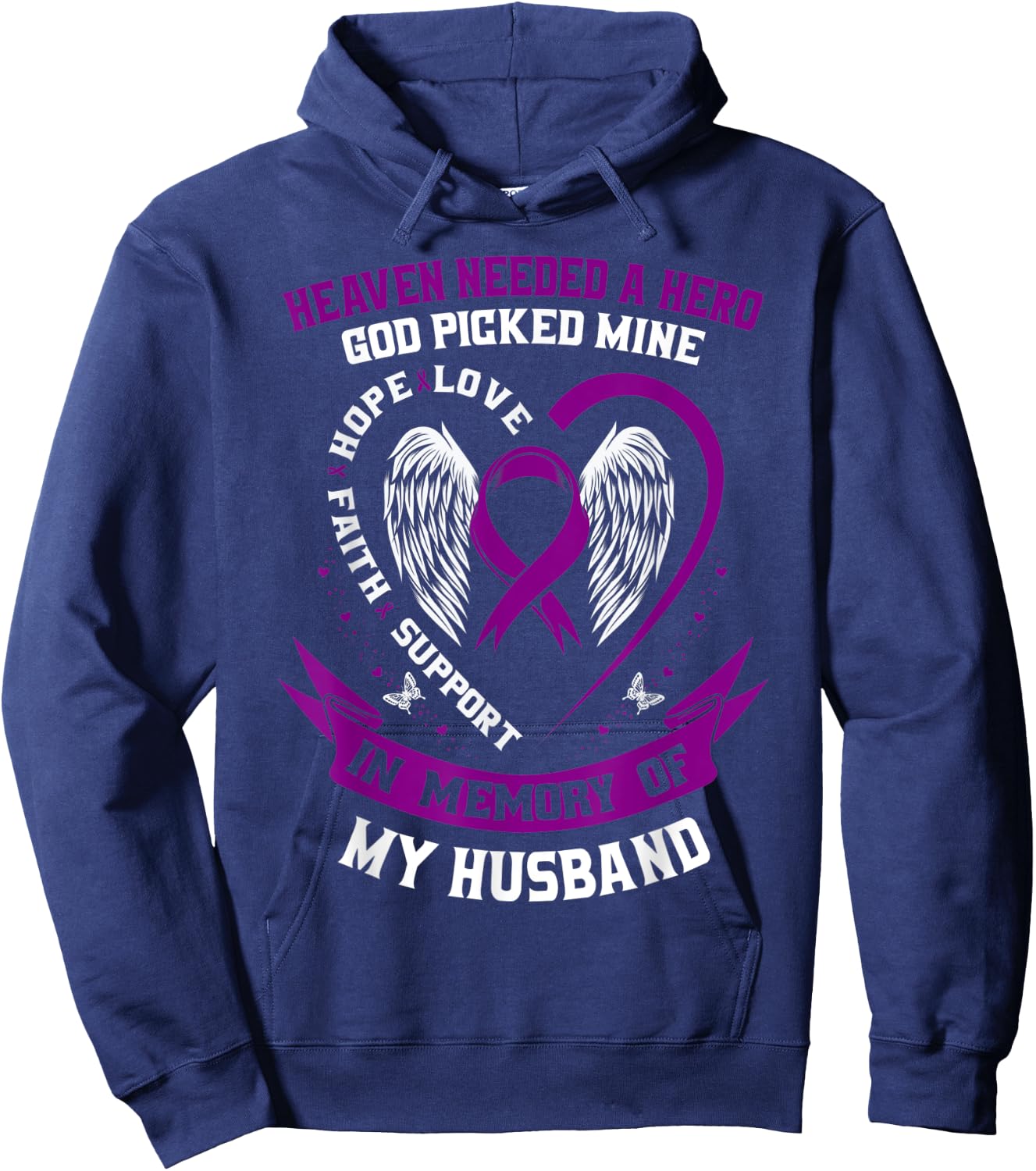 Purple In Memory of Husband Pancreatic Cancer Awareness Gift Hoodie - Hoodie | Navy