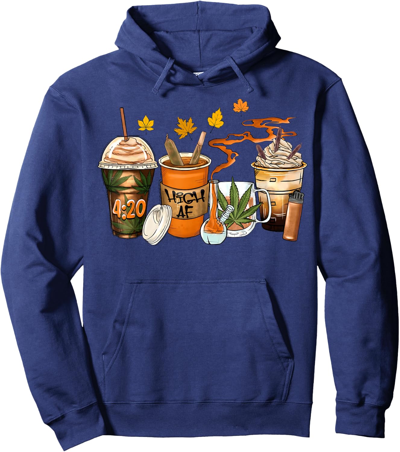 420 Marijuana Thanksgiving Weed Bong Pipe Pumpkin Spice Fall Hoodie - Hoodie | Navy