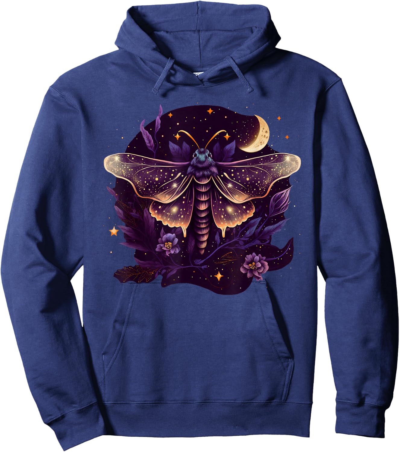 Moth with moon, butterfly, flowers, stars, night, vintage Hoodie - Hoodie | Navy