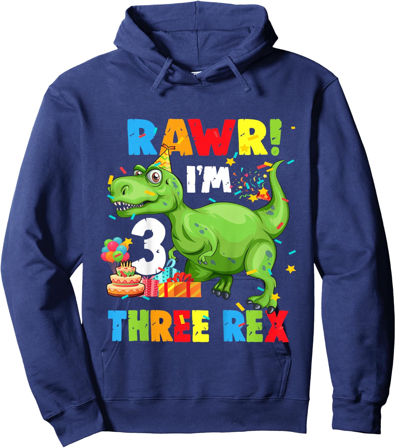Kids Three Rex Birthday Party Outfit Dinosaur 3 Year Old Boy Hoodie - Hoodie | Navy