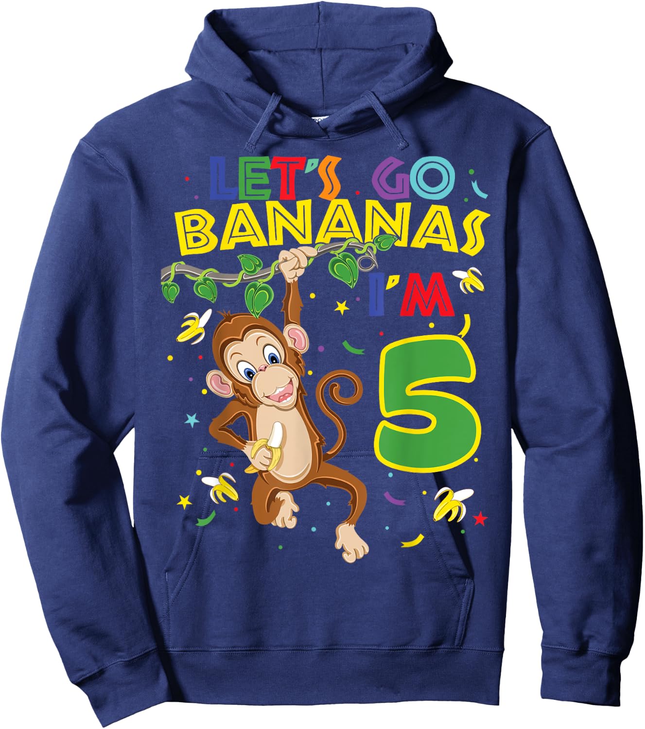 Kids Monkey 5th Birthday Zoo Let's Go Bananas I'm 5 Hoodie - Hoodie | Navy