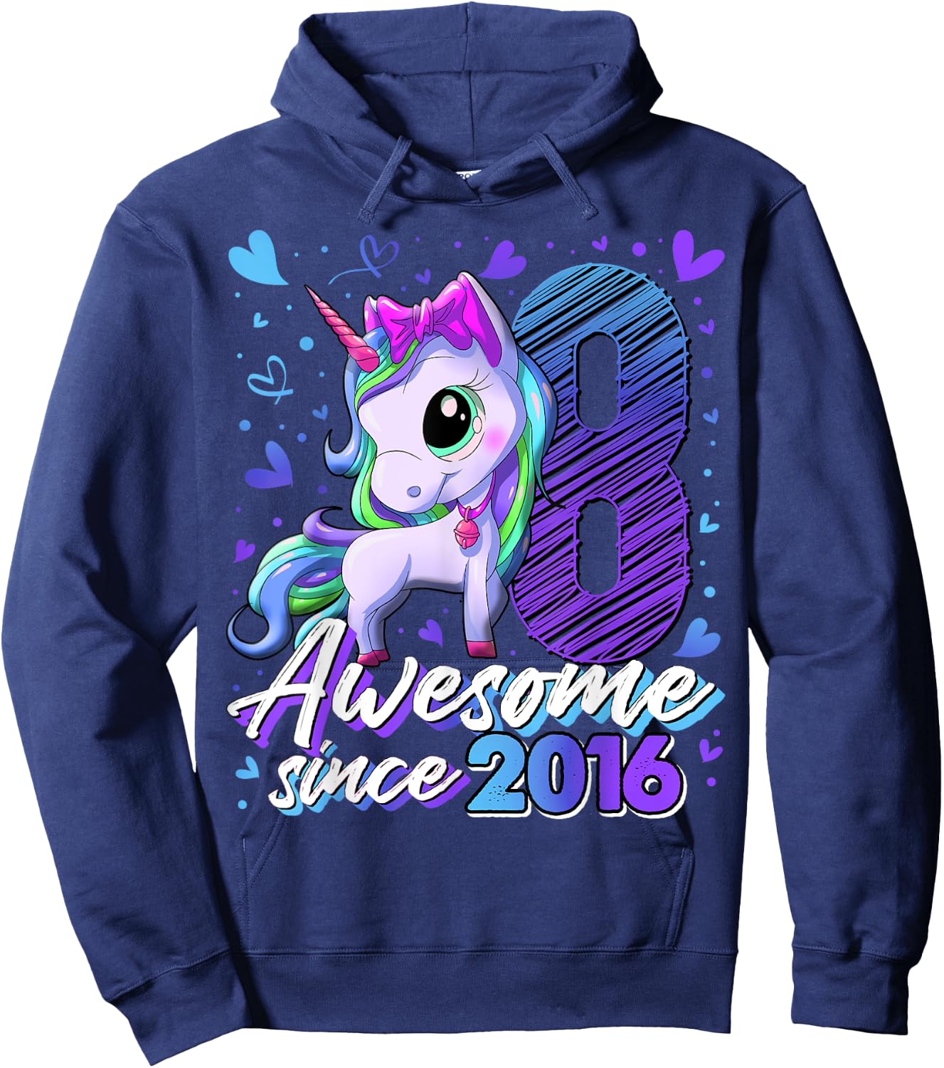 8 Years Old Flossing Unicorn Gifts 8th Birthday Girl Party Hoodie - Hoodie | Navy