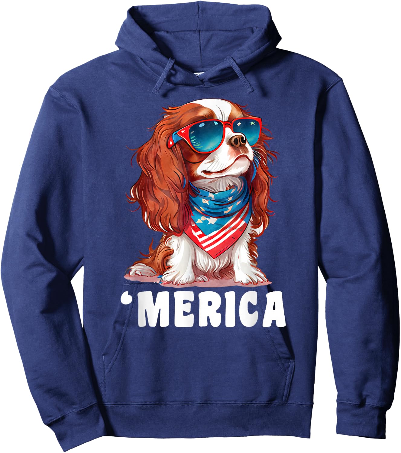 Retro 'Merica Cavalier Spaniel dog Dad Mom 4th of July Kids Men Hoodie - Hoodie | Navy