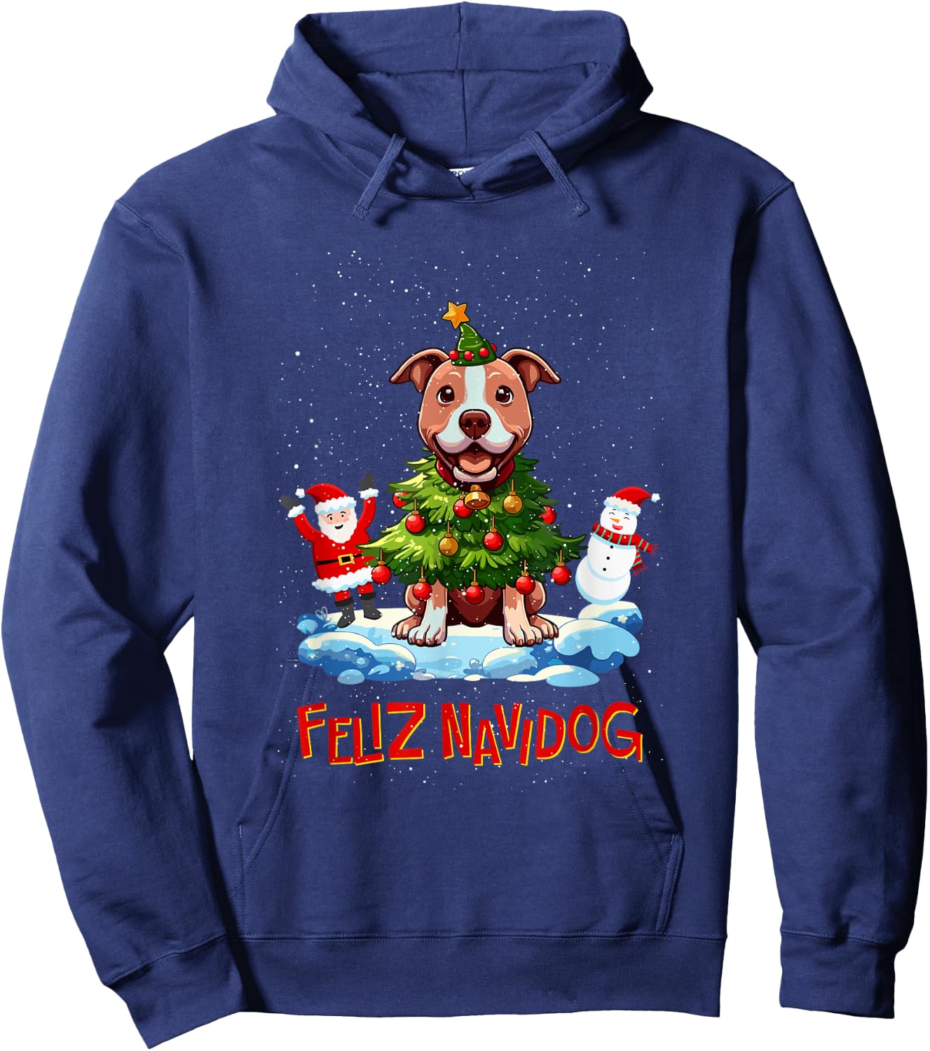 Pitbull Pittie Merry Christmas Tree Lights Dog X-Mas Dogs Hoodie - Hoodie | Navy