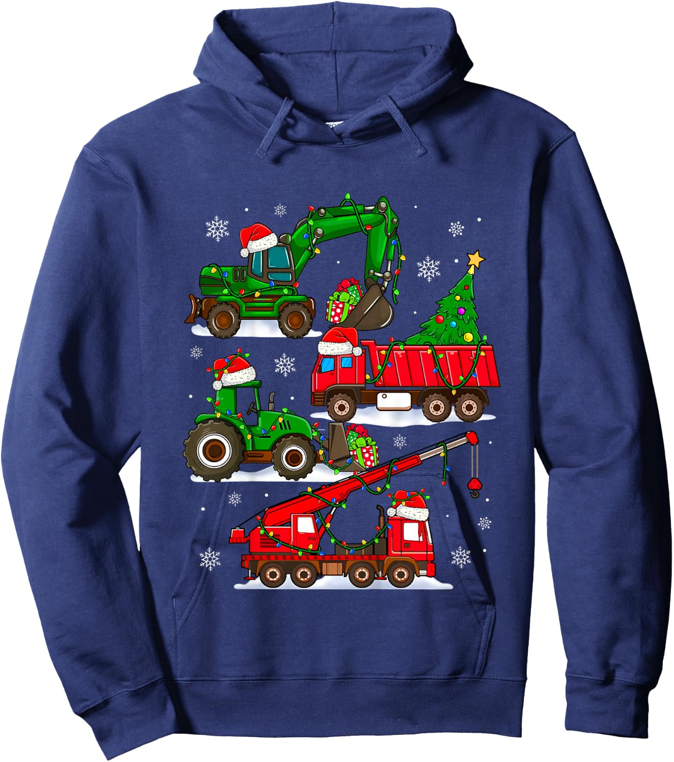 Kids Christmas Crane Truck Construction Santa Toddler Kids Boys Hoodie - Hoodie | Navy