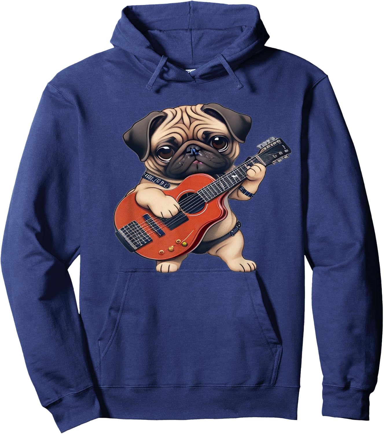 Pug Playing Guitar Cute Pug Electric Bass Guitar Player Hoodie - Hoodie | Navy