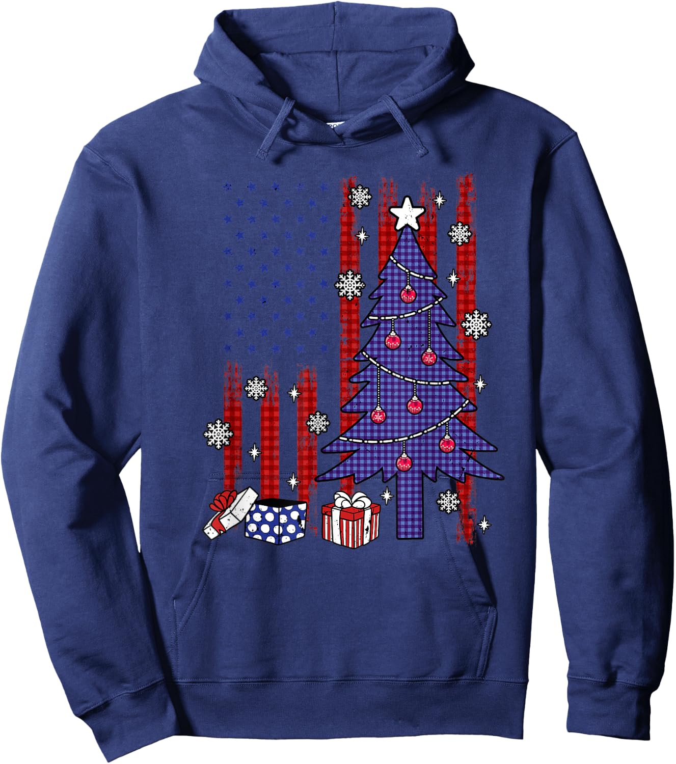 American Christmas Flag Patriotic Family Holiday Party Hoodie - Hoodie | Navy