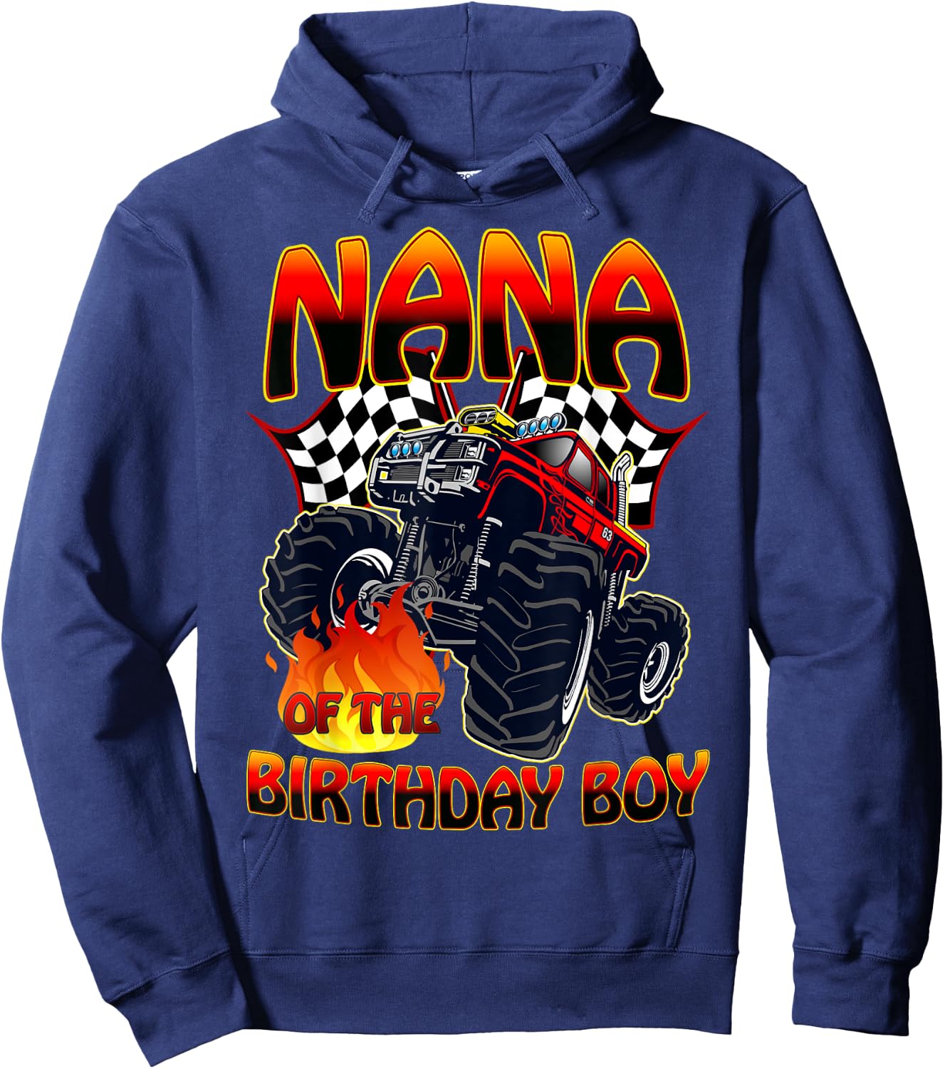 Nana of The Birthday Boy Monster Truck Racing Cars Matching Hoodie - Hoodie | Navy