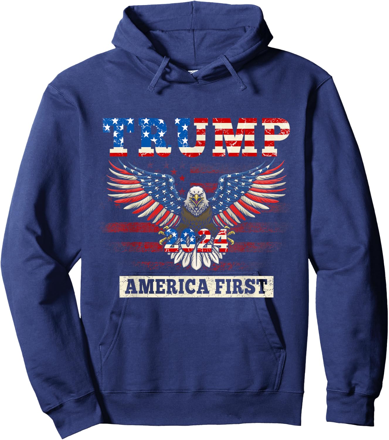 Trump 2024 America First Bald Eagle Pro Trump USA Flag Men Hoodie - Hoodie | Navy