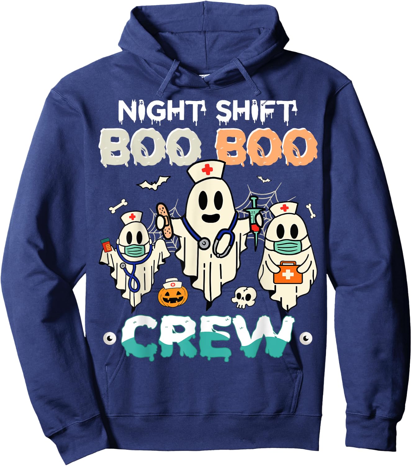 Night Shift Nurse Cute Health Worker Halloween Ghost Nurse Hoodie - Hoodie | Navy