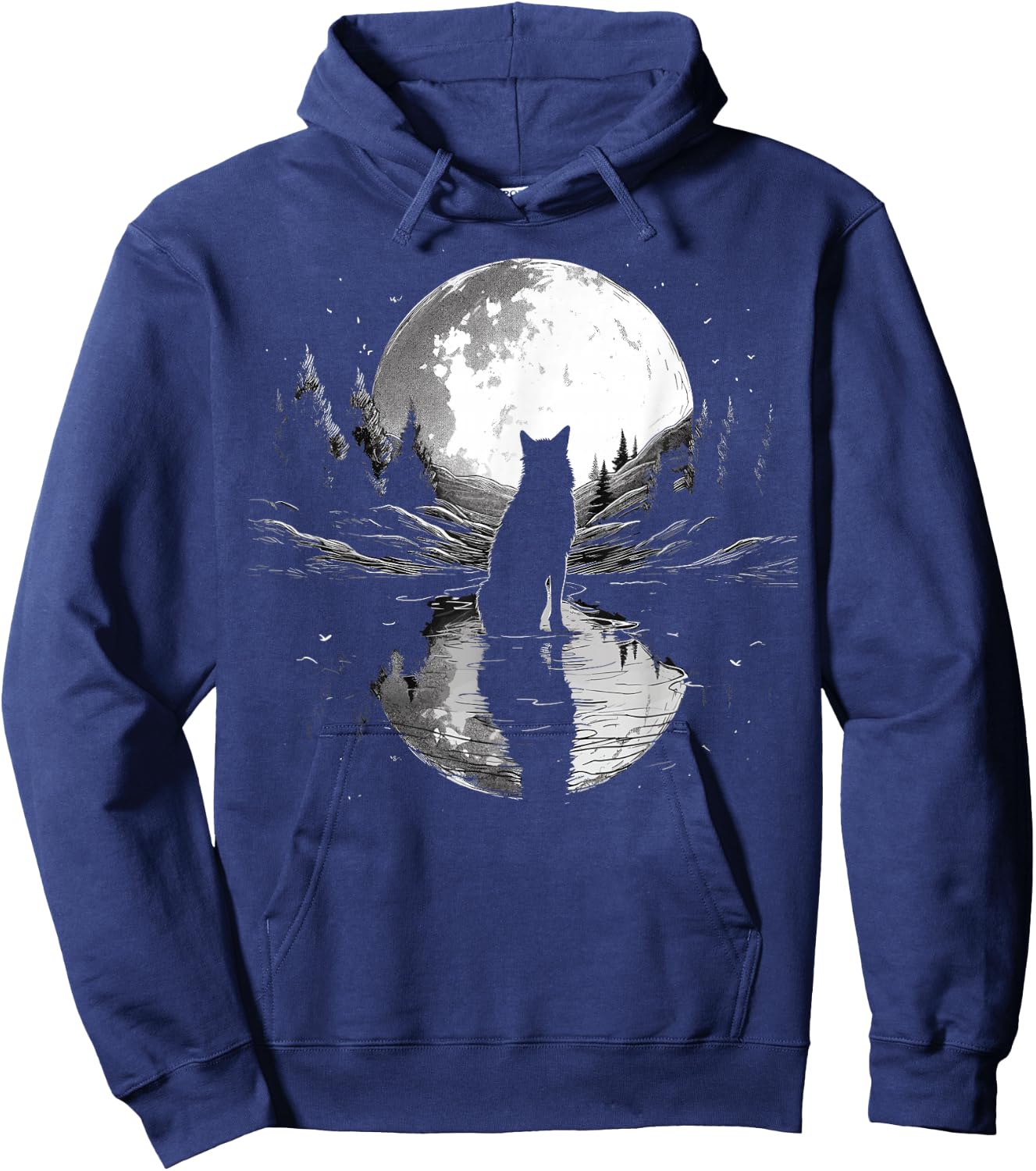 wolf looking moon on River for lover wolves wildlife animal Hoodie - Hoodie | Navy