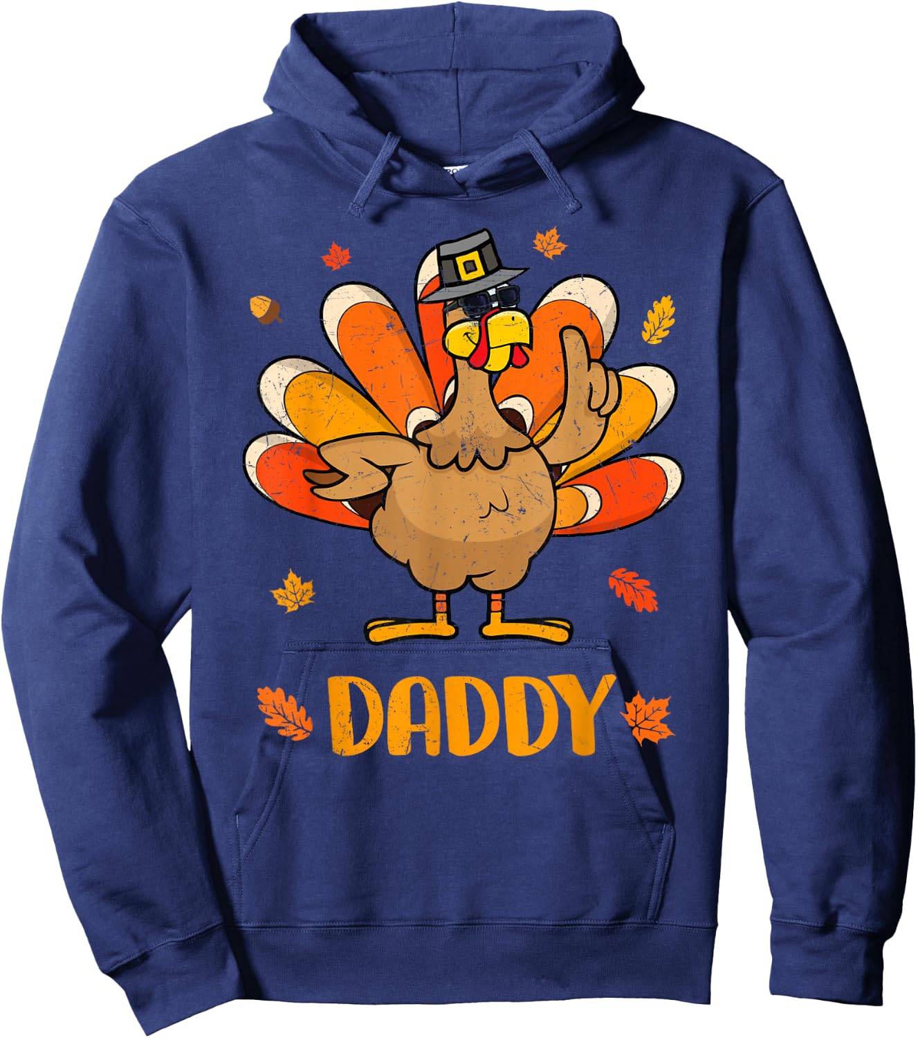 Retro Thanksgiving Daddy Turkey Thankful Fall Family Outfit Hoodie - Hoodie | Navy