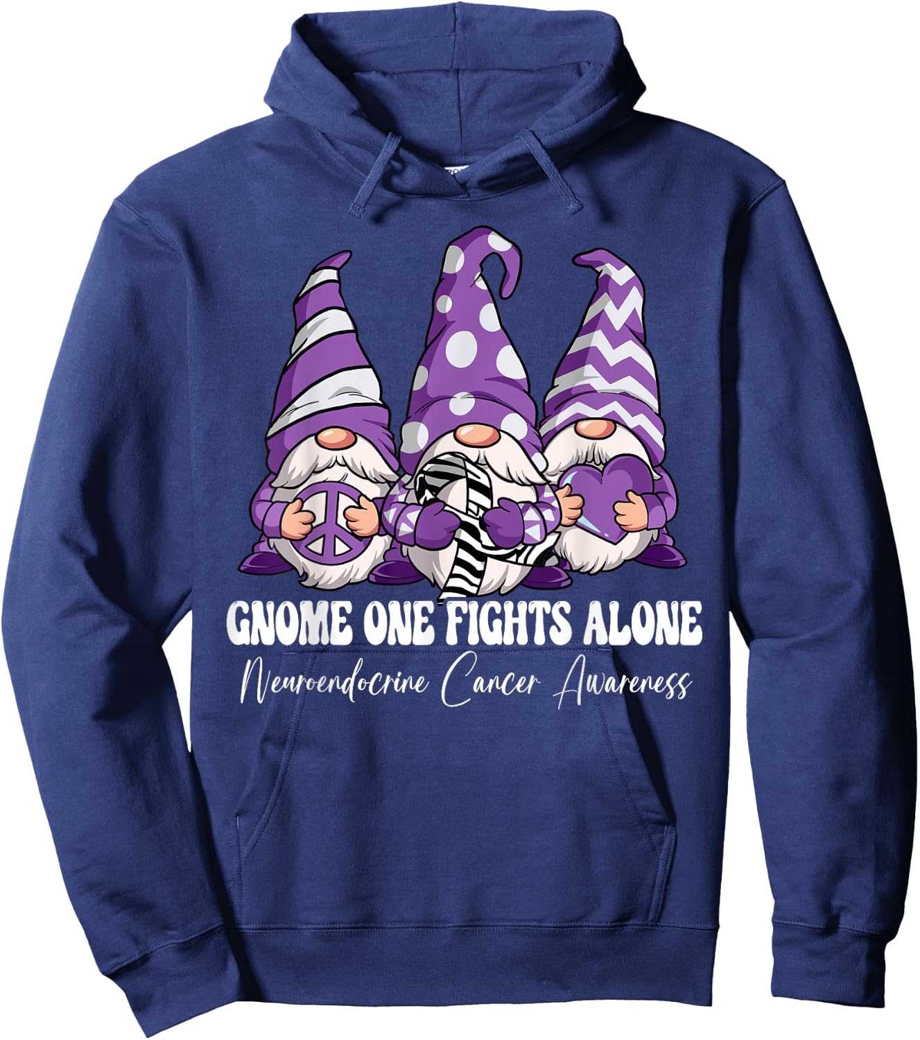 Gnome One Fights Alone Neuroendocrine Cancer Awareness Hoodie - Hoodie | Navy
