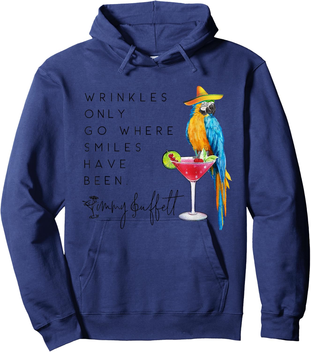 Wrinkles Only Go Where Smiles Have Been Cute Parrot Mexican Hoodie - Hoodie | Navy