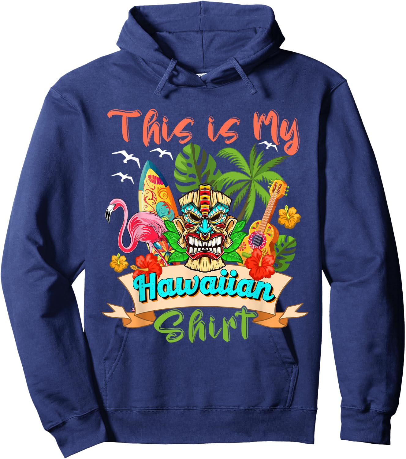 This Is My Hawaiian Shirt Floral Flamingo Summer Vacation Hoodie - Hoodie | Navy