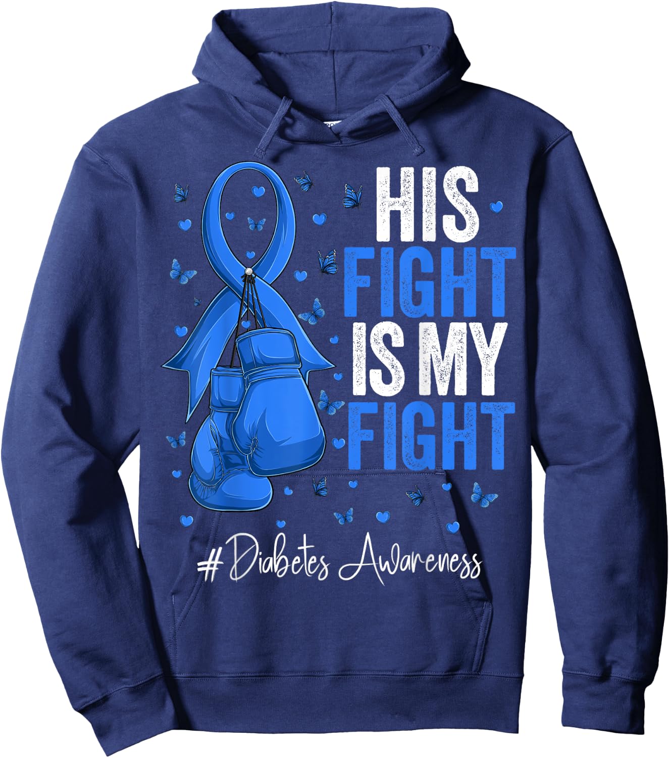 Blue Ribbon Survivor Fighter Diabetes Awareness Hoodie - Hoodie | Navy