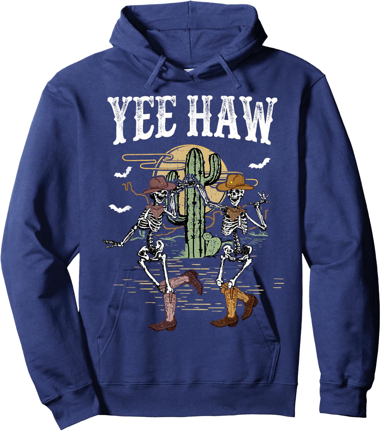 Howdy Retro Desert Dancing Skeleton Cowboy Boots Hat Western Hoodie - Hoodie | Navy