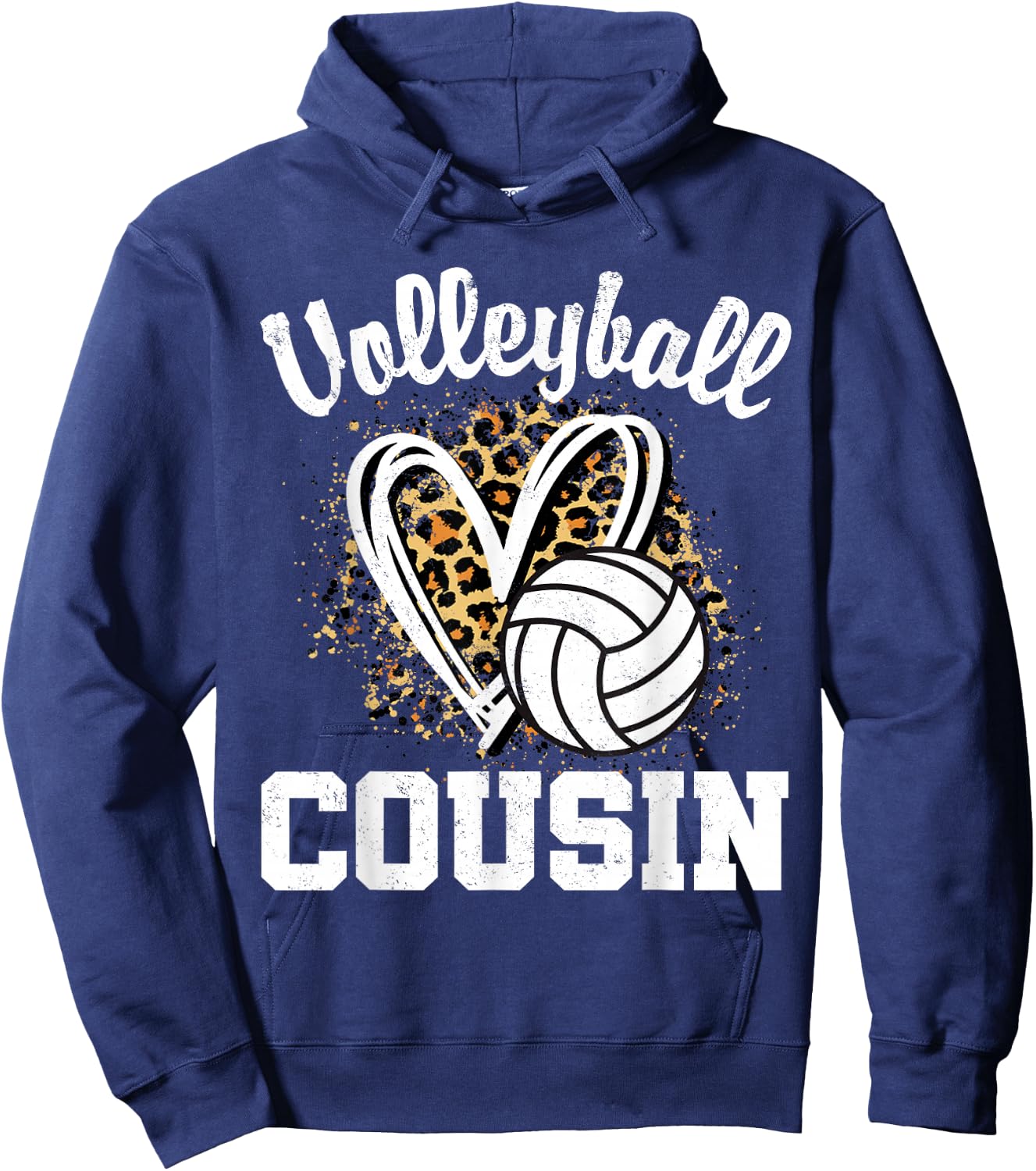 Volleyball Cousin Leopard Heart Hoodie - Hoodie | Navy