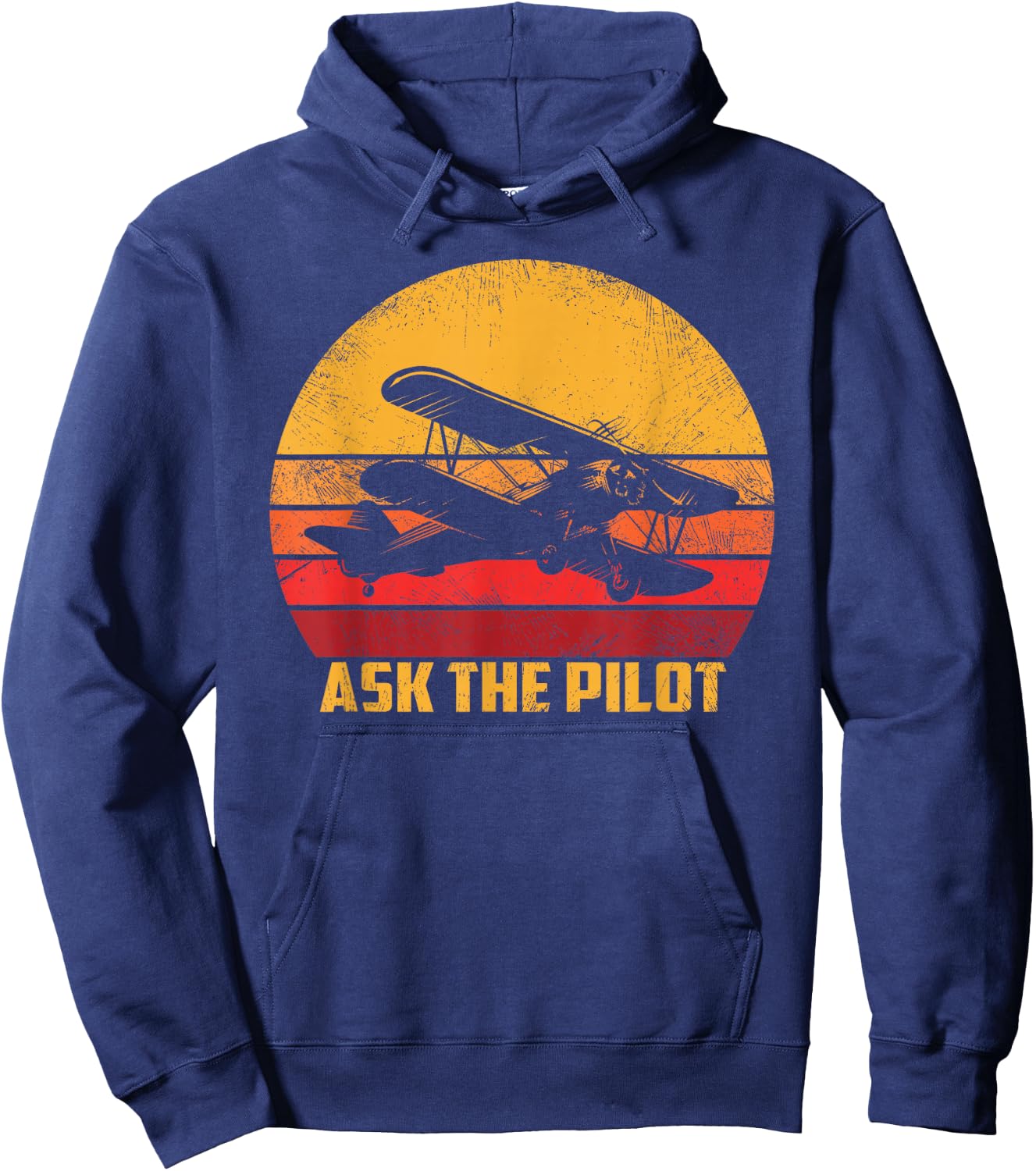 Ask The Pilot Vintage Bi-Plane Aviator Funny Airplane Outfit Hoodie - Hoodie | Navy