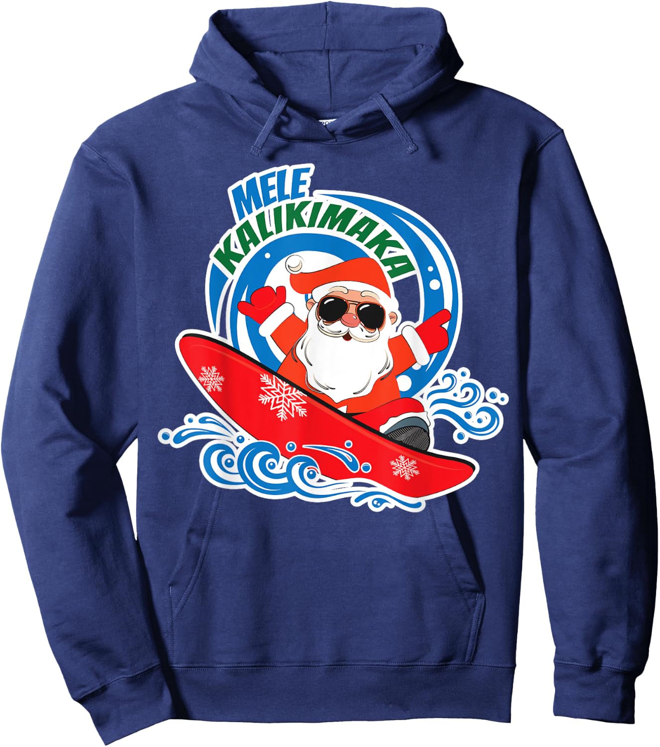 Mele Kalikimaka Hawaiian Christmas In July Surfing Santa Hoodie - Hoodie | Navy