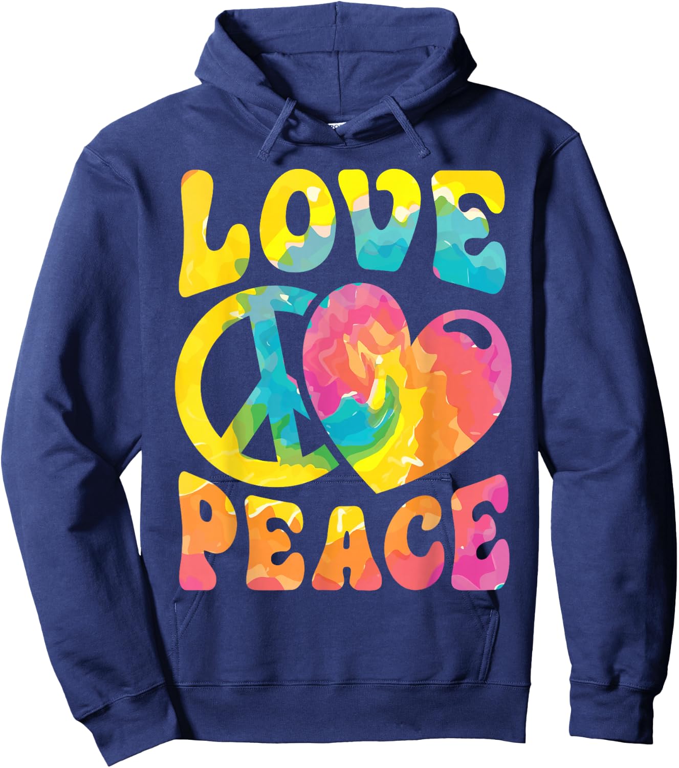 Hippie Women Men Love Peace Sign Heart Tie Dye Retro Groovy Hoodie - Hoodie | Navy