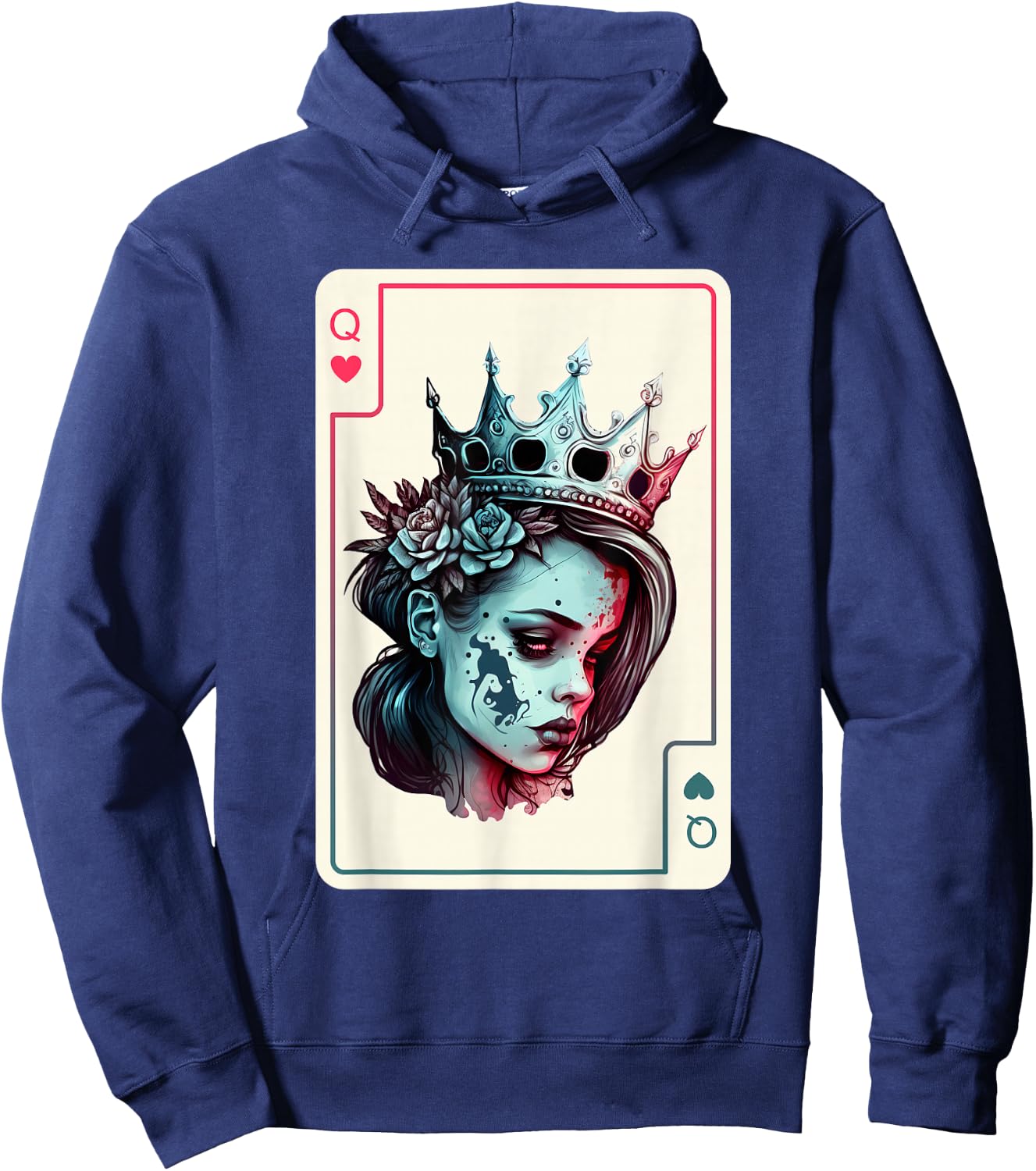 Queen of Hearts Gothic Poker Card Game Halloween Creepy Hoodie - Hoodie | Navy