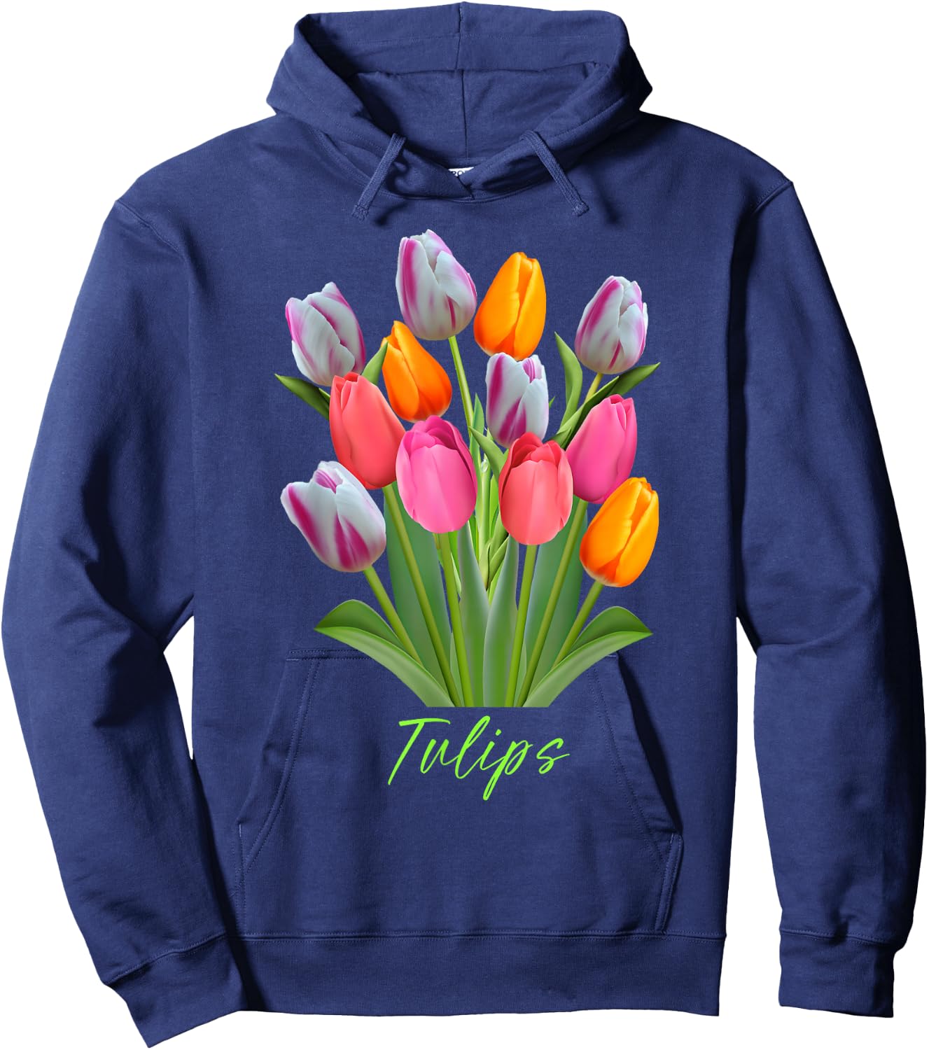 Beautiful Pink, White, Purple and Yellow Tulips flowers Hoodie - Hoodie | Navy