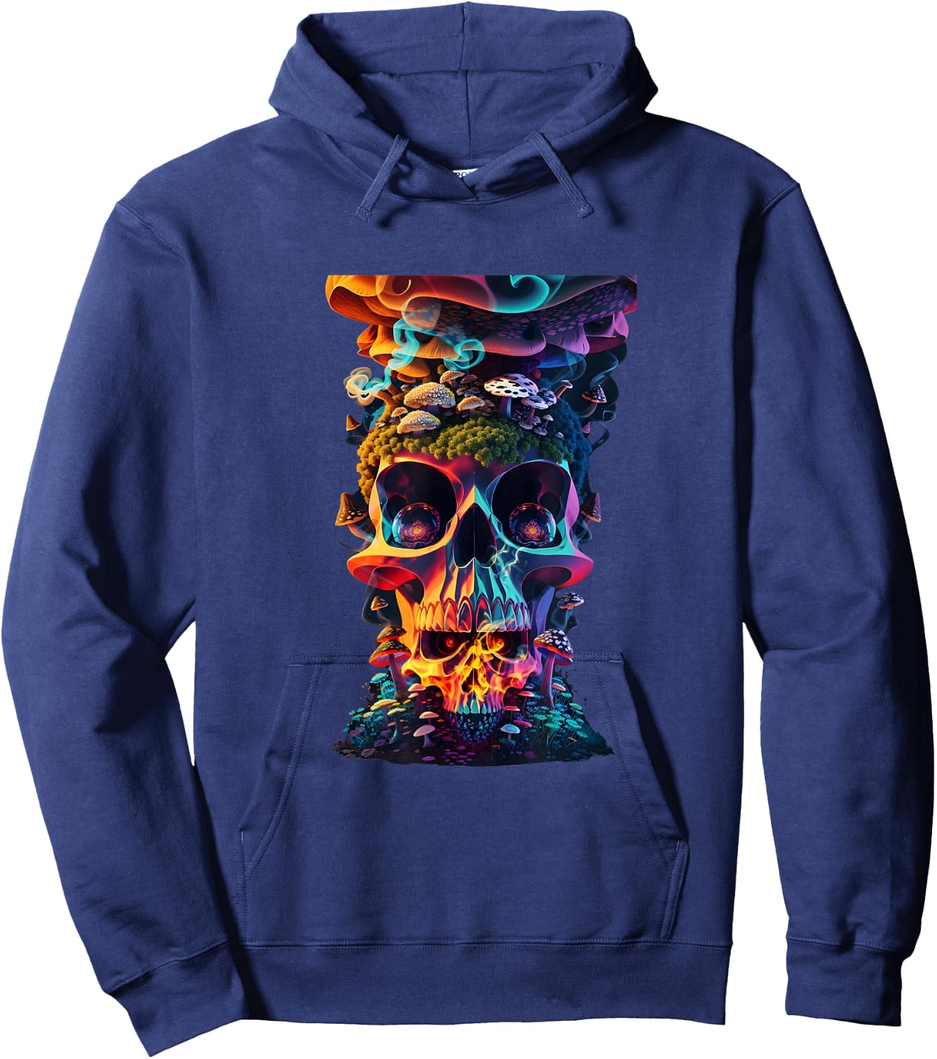 Goblincore Aesthetic Grunge Fungi Mushroom Skull Hoodie - Hoodie | Navy