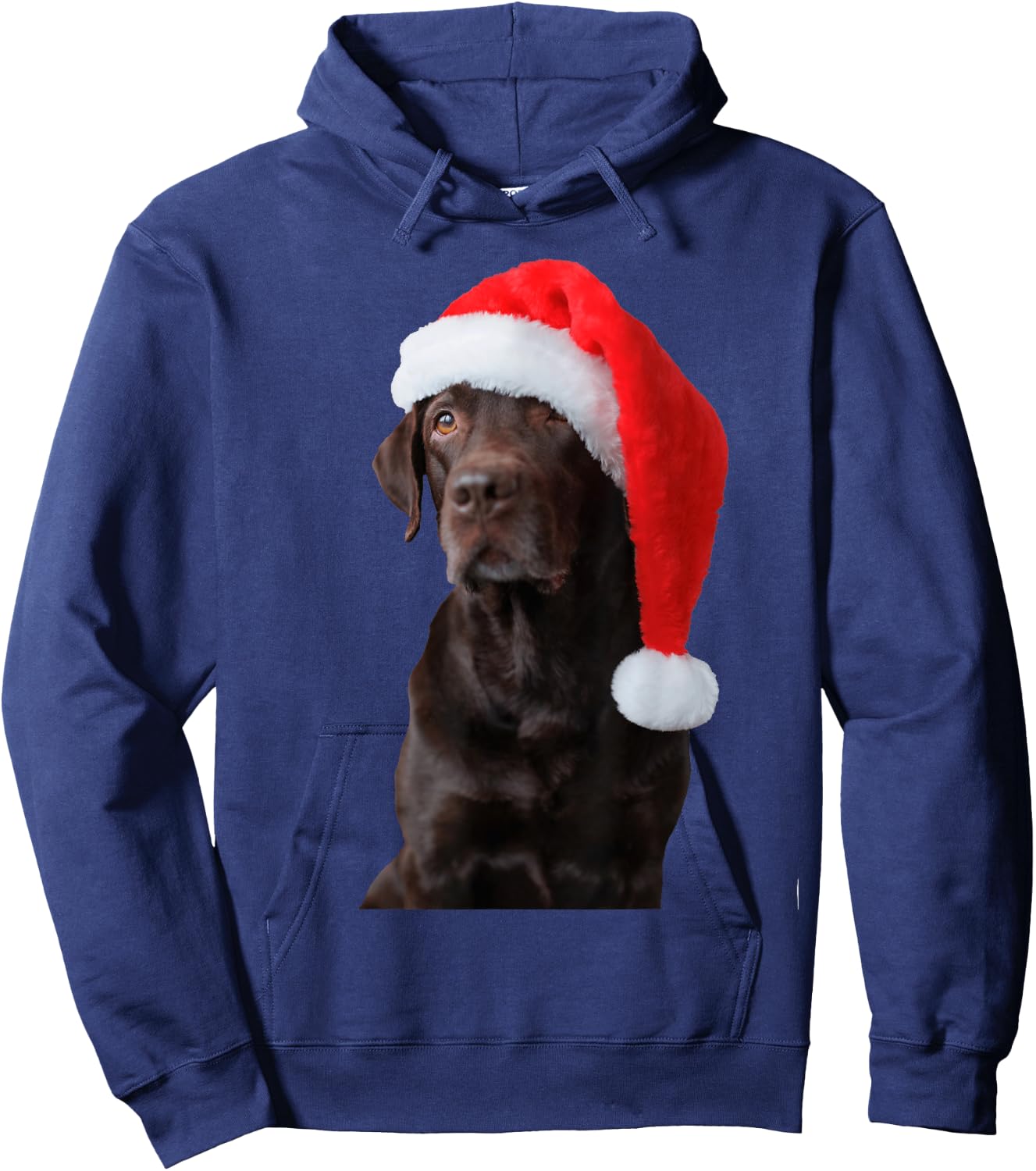 Chocolate Lab Dog Portrait Santa Hat Cute Christmas Labrador Hoodie - Hoodie | Navy