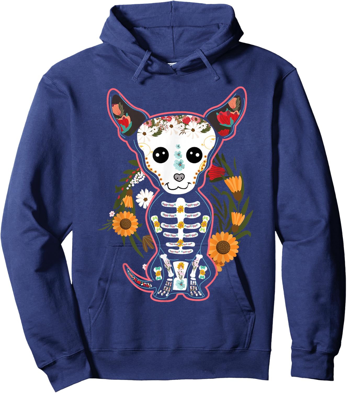 Souls Day Muertos Day Of Dead Sugar Skull Chihuahua Dog Women Kids Hoodie - Hoodie | Navy