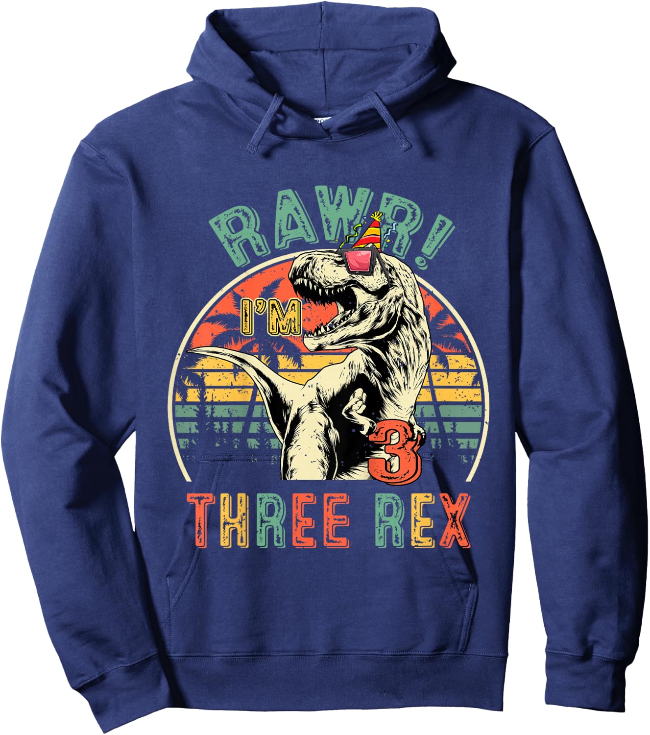Kids Three Rex Birthday Party Outfit Dinosaur 3 Year Old Boy Hoodie - Hoodie | Navy