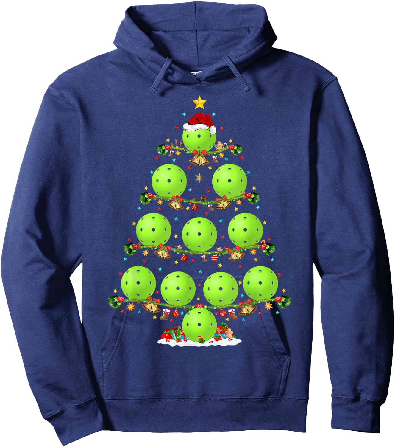 Pickleball Tree Christmas Ugly Sweater Pickleball Sports Hoodie - Hoodie | Navy