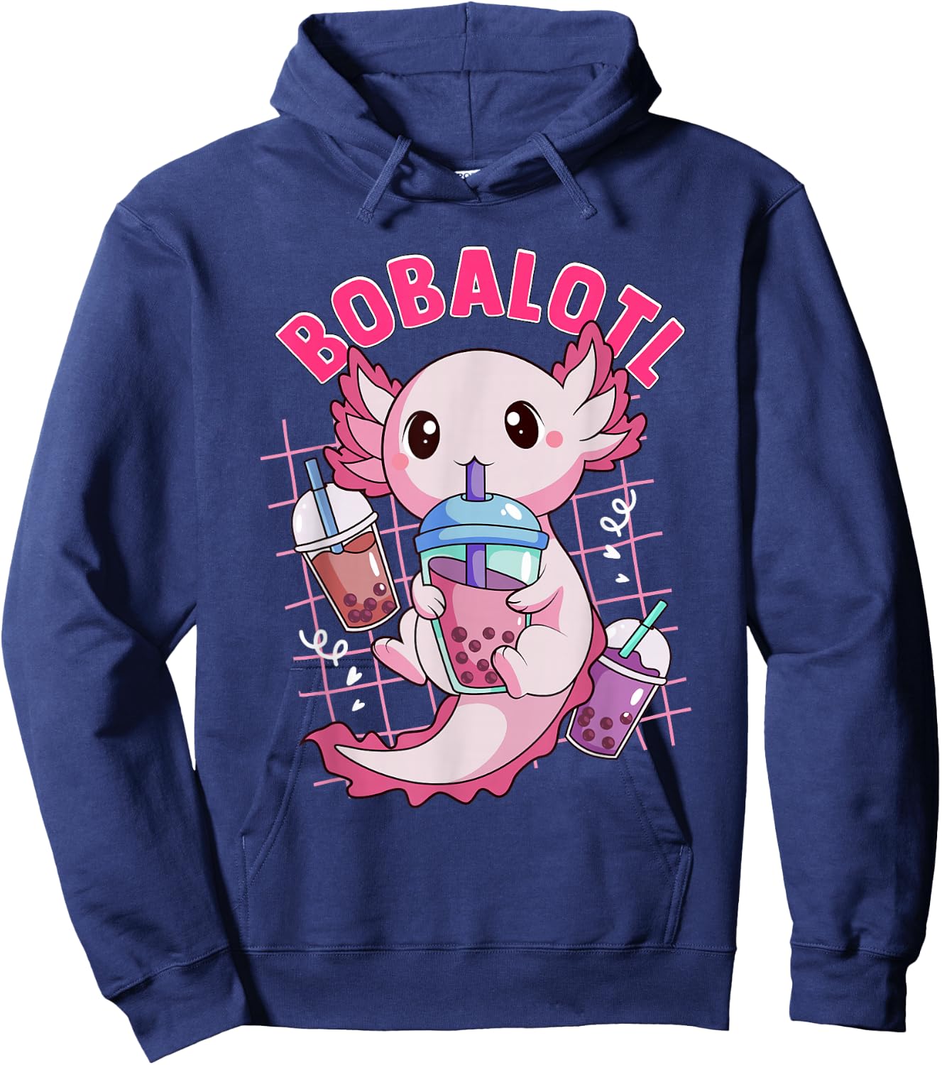 Bobalotl Kawaii Axolotl Drinking Boba Tea Pet Axolotl Lover Hoodie - Hoodie | Navy