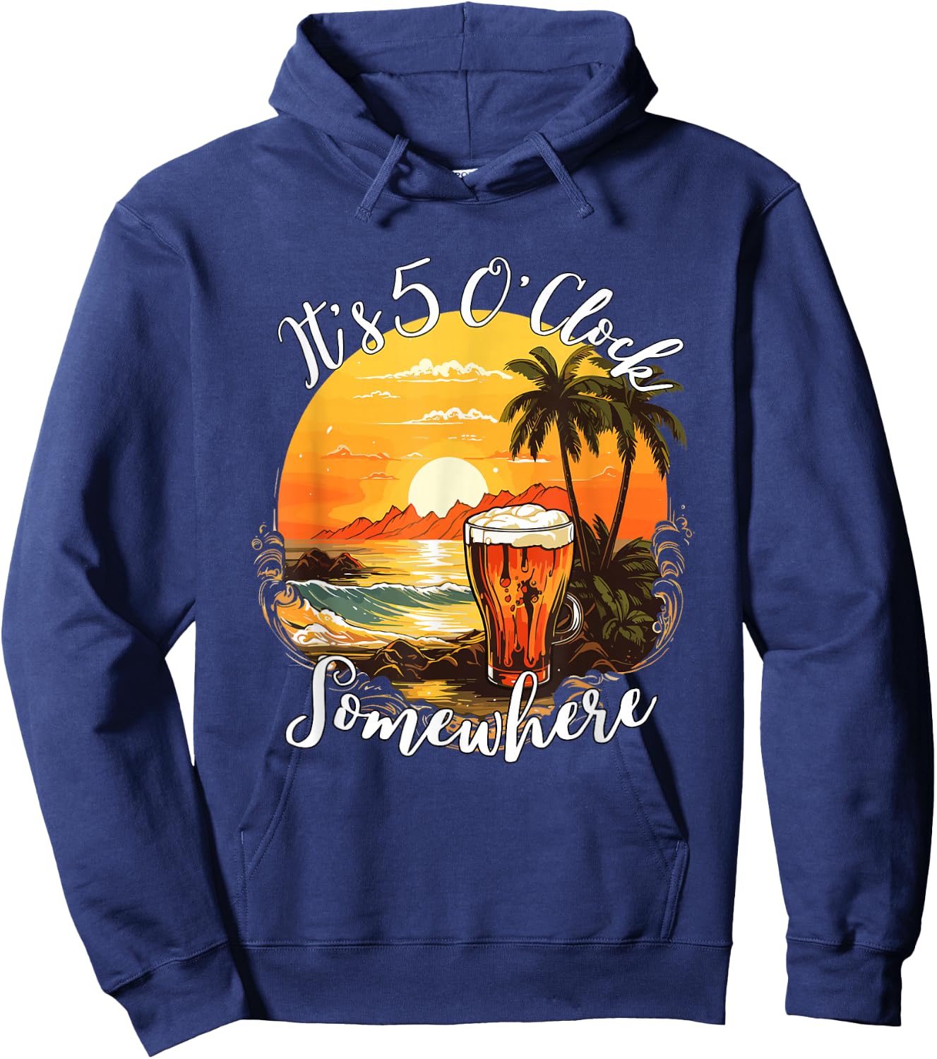 It's 5 O’clock Somewhere Beer on a Summer Beach Design Hoodie - Hoodie | Navy