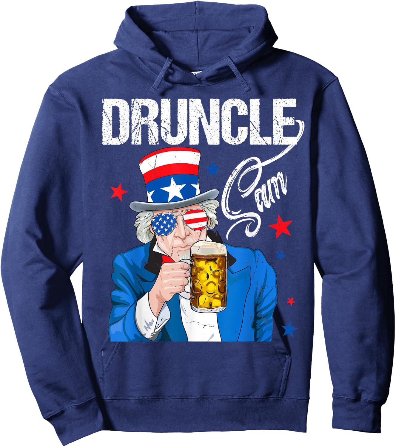 Funny Druncle Sam Uncle Sam Drinking Beer Indepedence Day Hoodie - Hoodie | Navy
