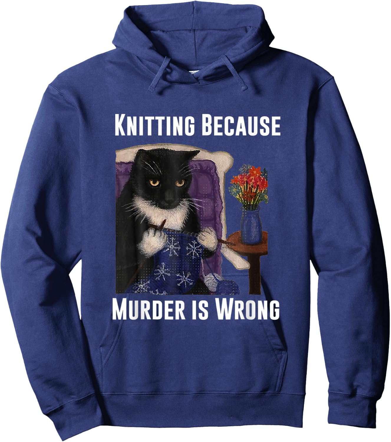 Knitting Cat Knitting Because Murder Is Wrong Hoodie - Hoodie | Navy