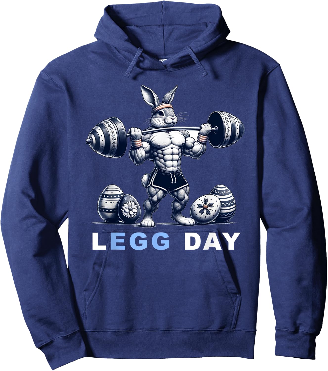 Leg Day Egg Day Easter Workout Gym Lifting Easter Bunny Hoodie - Hoodie | Navy
