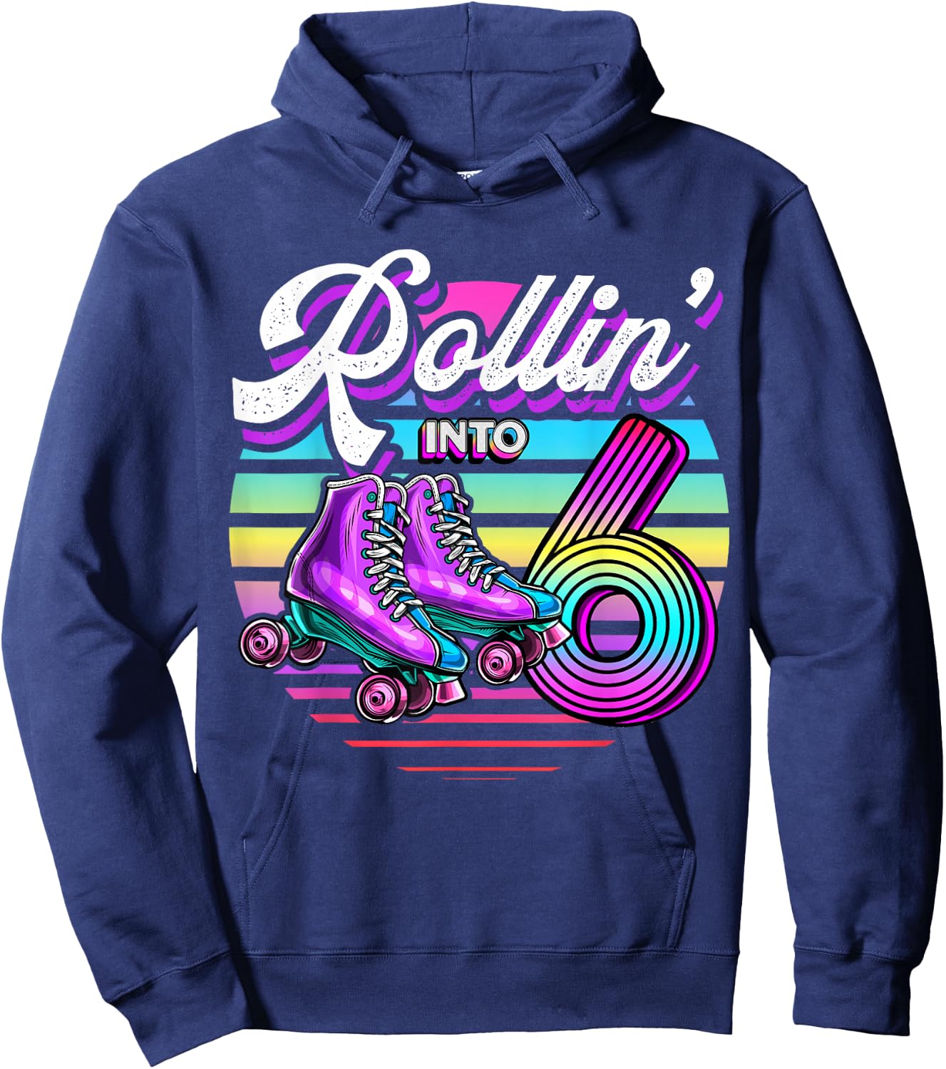 Rollin' into 6 Roller Skating Rink 6th Birthday Party Girls Hoodie - Hoodie | Navy