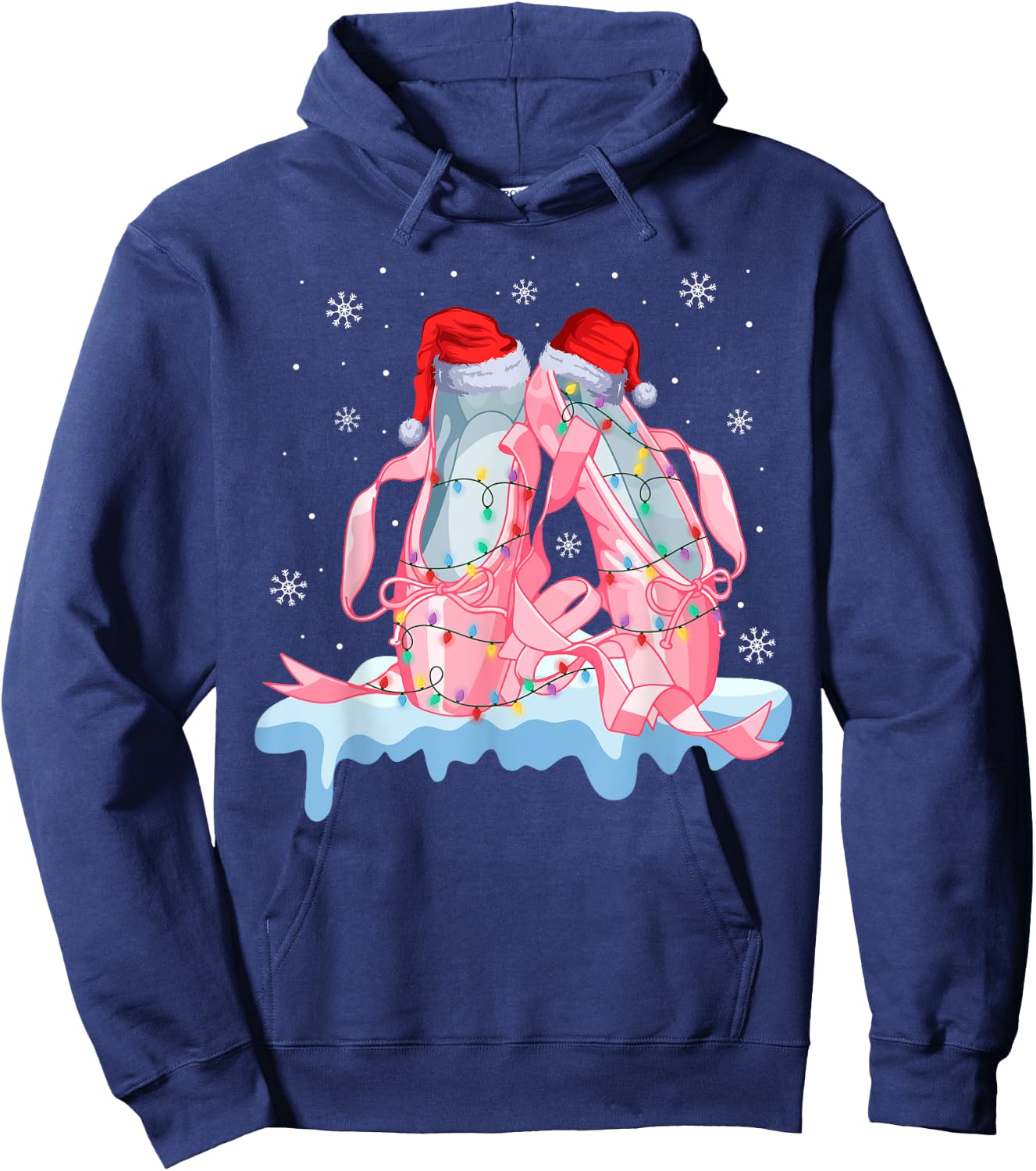 Pink Ballet Shoes Christmas Lights Ballerina Pajamas Ugly Hoodie - Hoodie | Navy