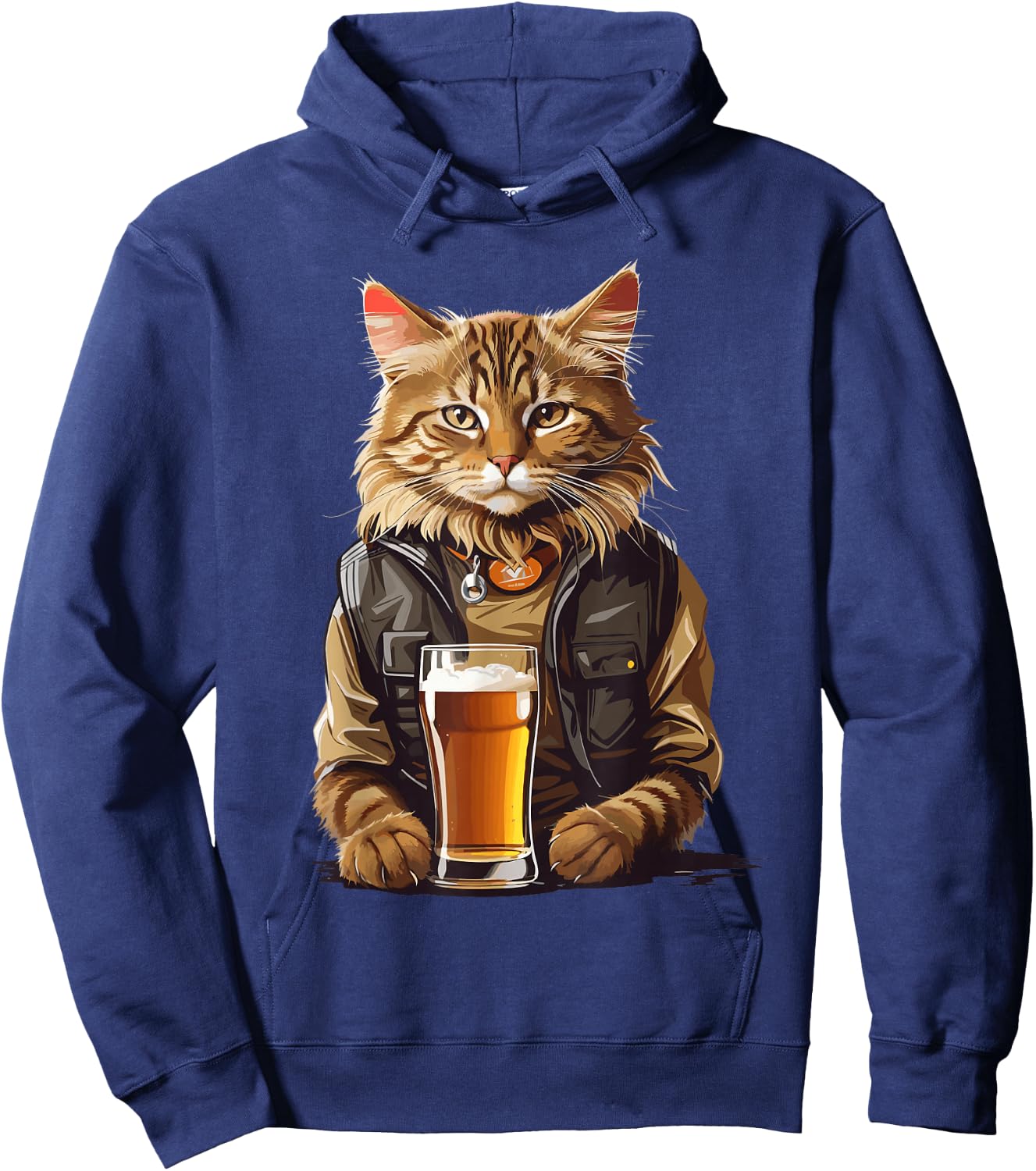 Cat Drinking Beer, Funny Beer Lovers Cat Hoodie - Hoodie | Navy