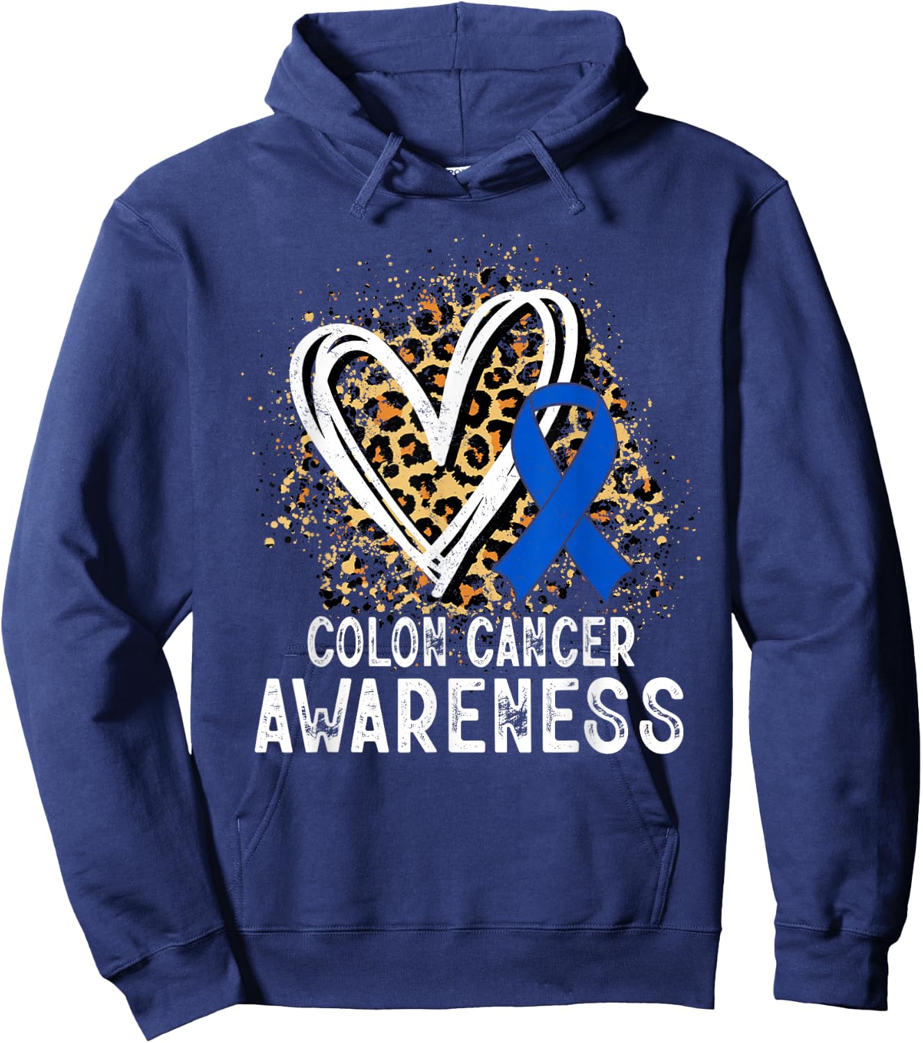Colon Cancer Awareness Leopard Heart Hoodie - Hoodie | Navy