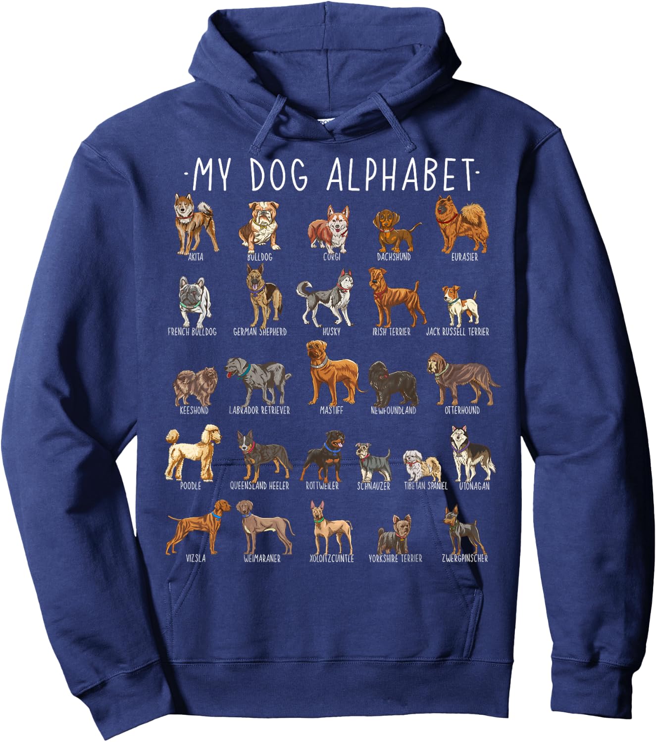 Types of Dogs Alphabet - Dog Identification - A-Z ABC Hoodie - Hoodie | Navy