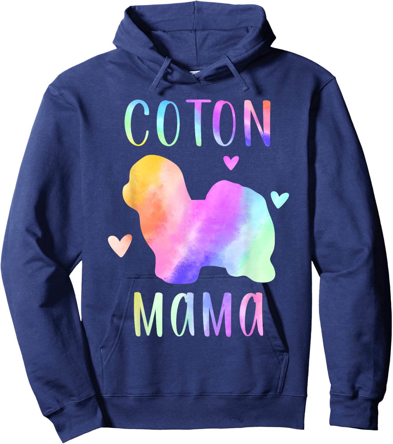 Coton Mama Coton de Tulear Mom Rainbow Watercolor Hoodie - Hoodie | Navy