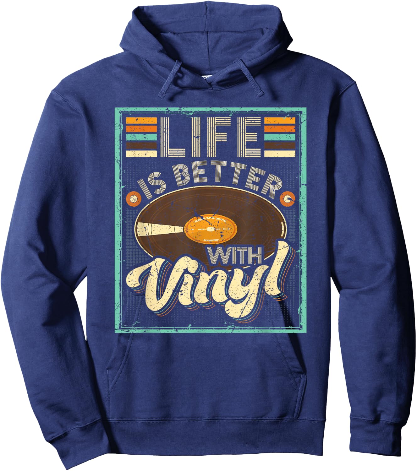 Life Is Better With Vinyl Retro Vinyl Record Album Lover Hoodie - Hoodie | Navy